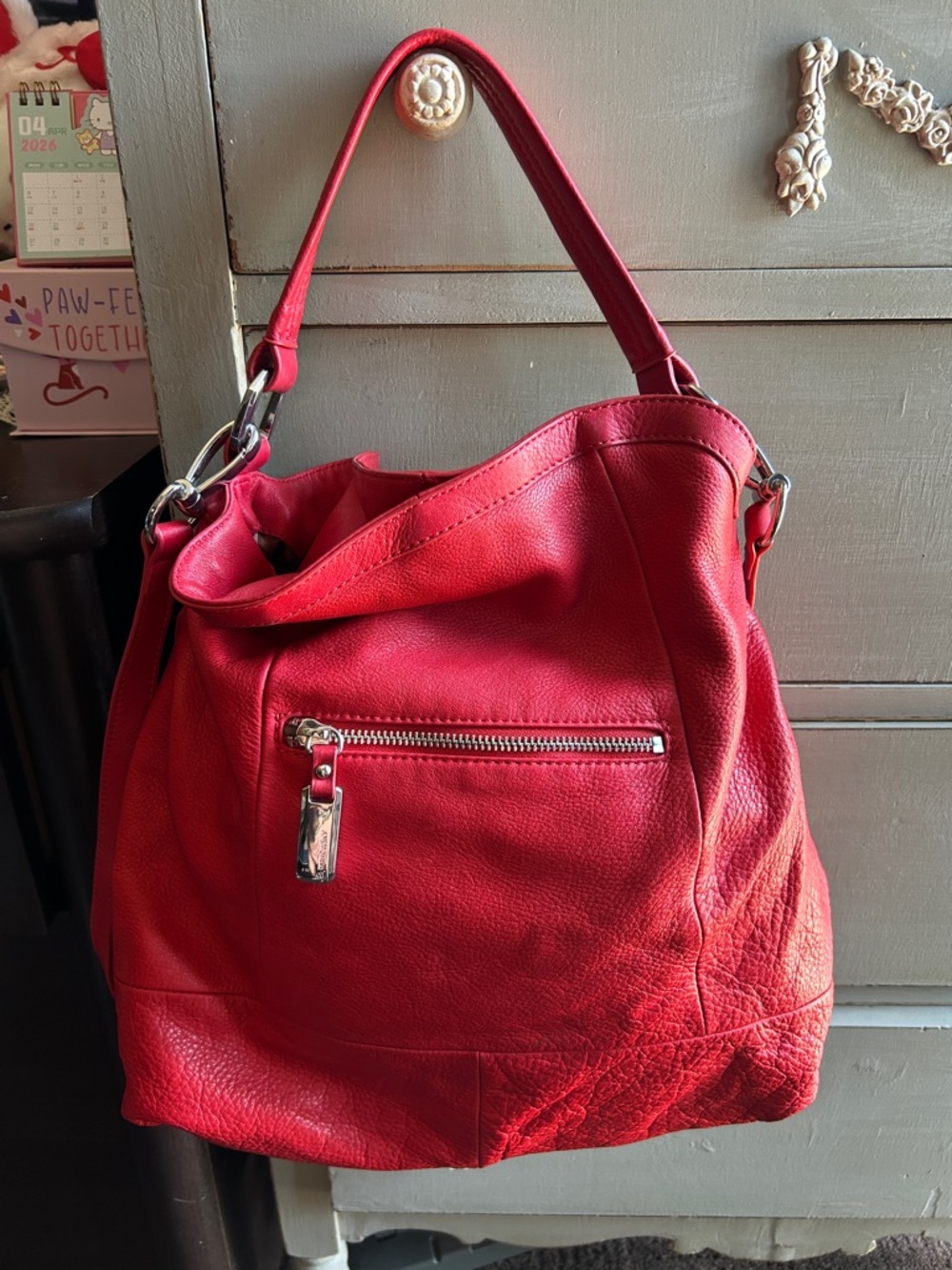 🍒B. Makowsky lipstick red leather hobo shoulder bag